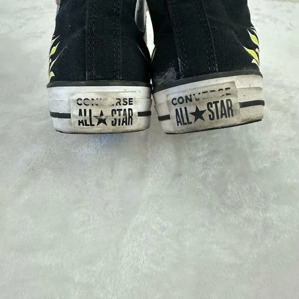 Converse Kids 4.5 Flame Print Chuck Taylor All Star High‎ Tops Black Multicolor